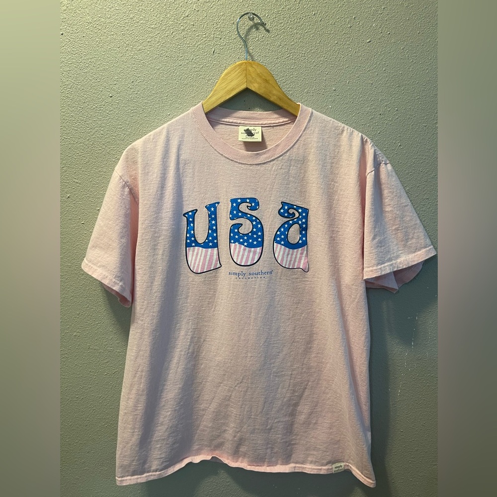 Simply Southern Light Pink USA Graphic Tee Size Large